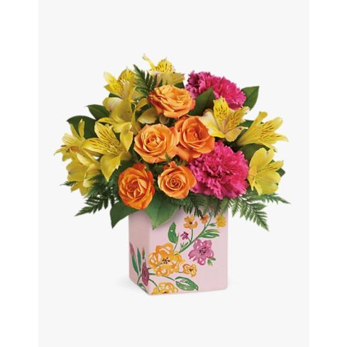 Classy basket with roses and eustoma